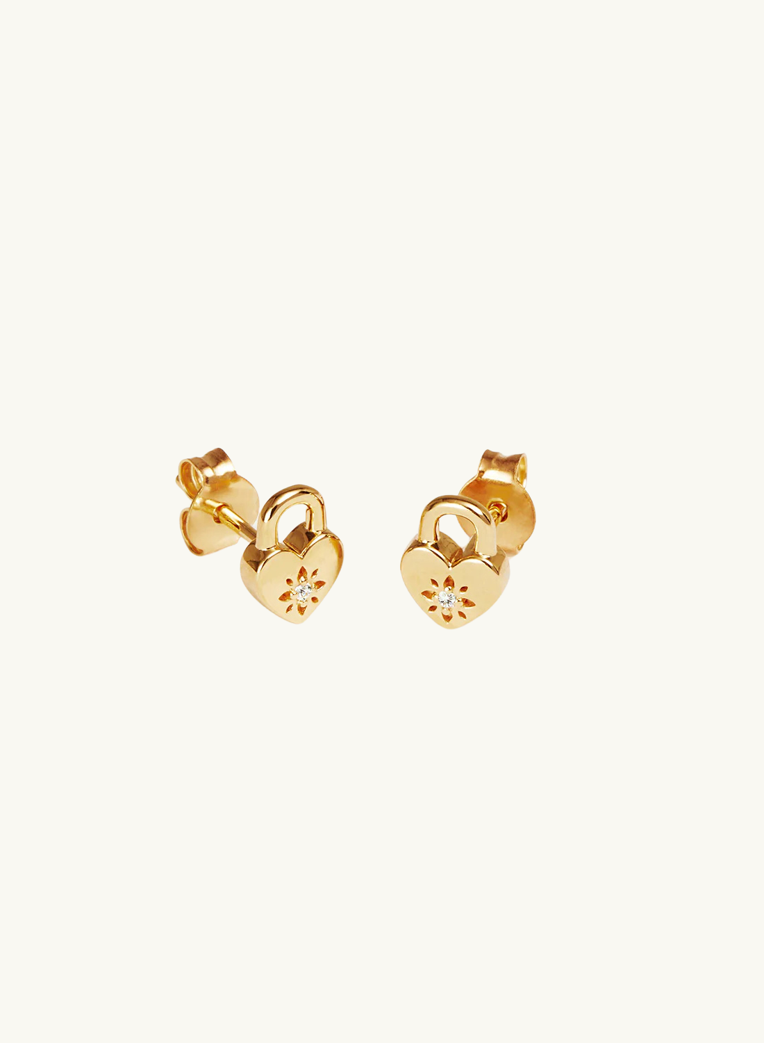By Charlotte Crystal Lotus Heart Padlock Stud Earrings in GOLD
