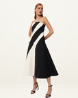 By Johnny Louise Panel Strapless Midi Dress in BLACK & IVORY