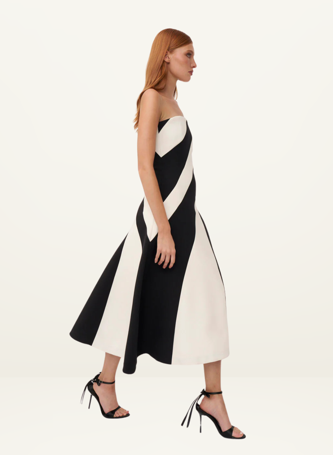 By Johnny Louise Panel Strapless Midi Dress in BLACK & IVORY Frolic Girls By Johnny Louise Panel Strapless Midi Dress in BLACK & IVORY Frolic Girls