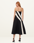 By Johnny Louise Panel Strapless Midi Dress in BLACK & IVORY
