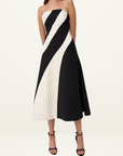 By Johnny Louise Panel Strapless Midi Dress in BLACK & IVORY