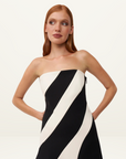 By Johnny Louise Panel Strapless Midi Dress in BLACK & IVORY