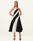 By Johnny Louise Panel Strapless Midi Dress in BLACK & IVORY
