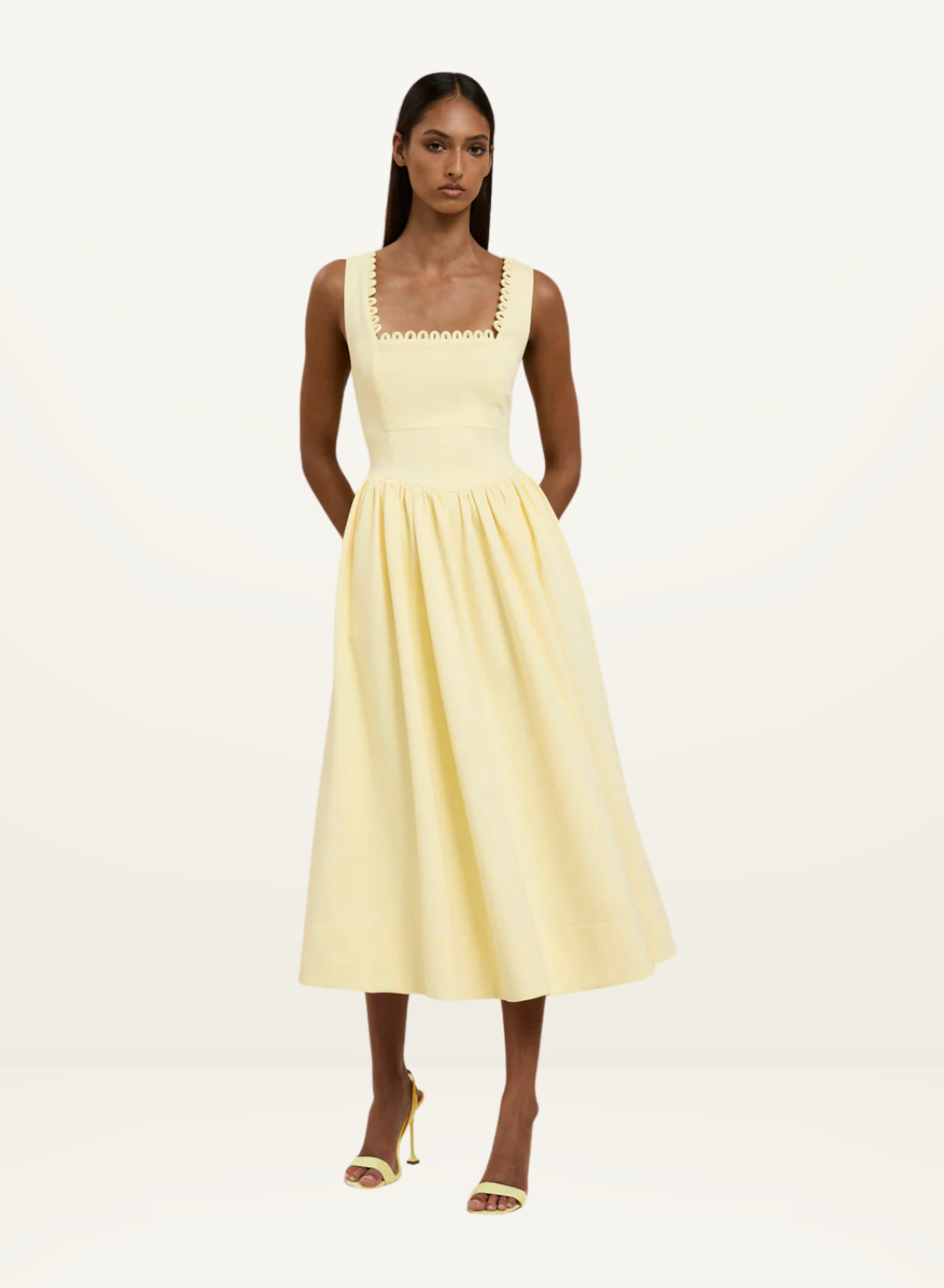 By Johnny Nova Scallop Midi Dress in Lemon
