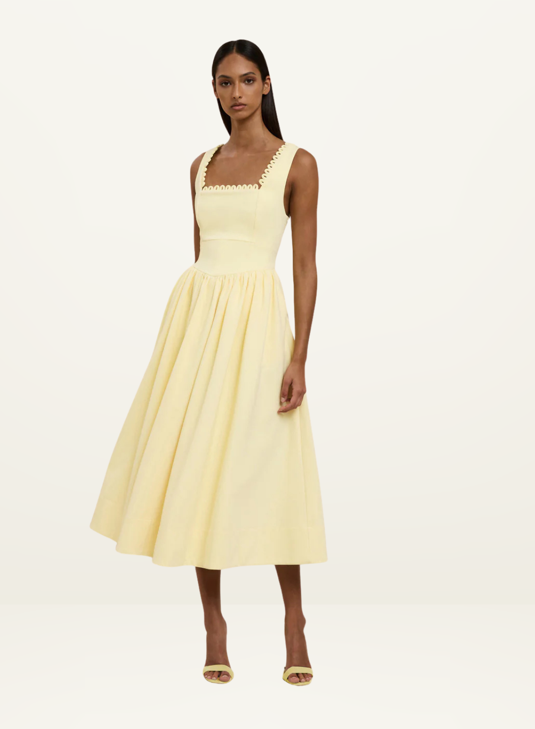 By Johnny Nova Scallop Midi Dress in Lemon