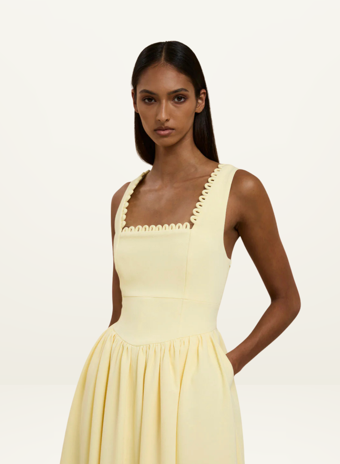 By Johnny Nova Scallop Midi Dress in Lemon