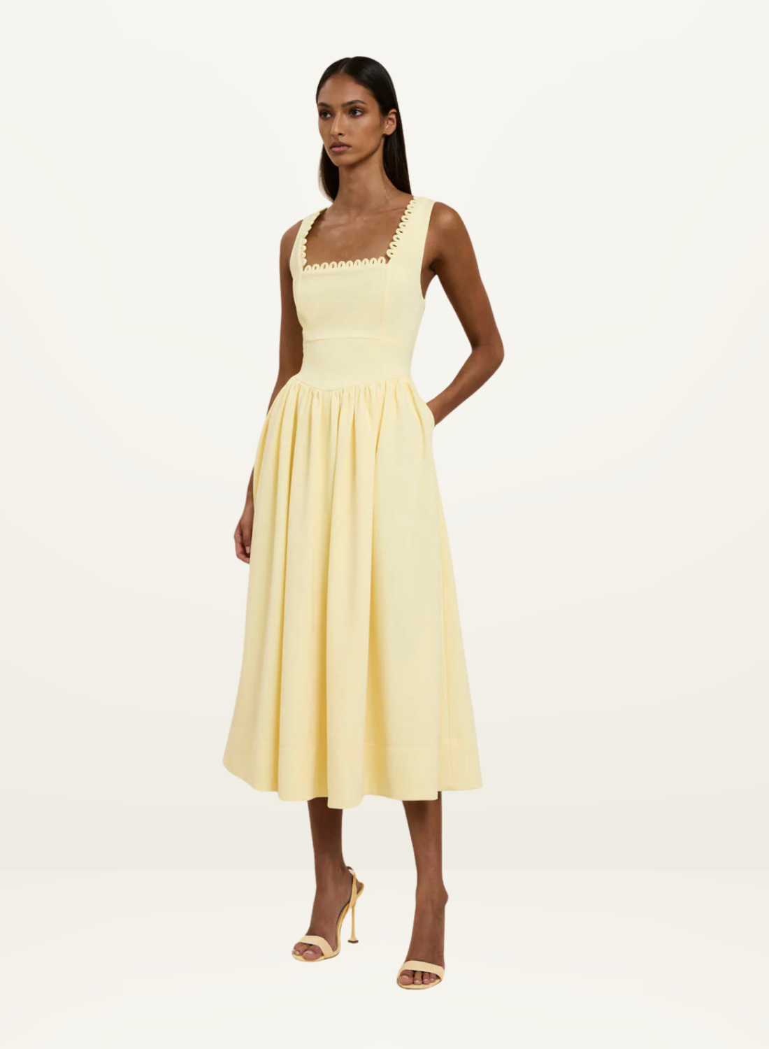 By Johnny Nova Scallop Midi Dress in Lemon