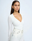 V Front Gather Long Sleeve Top IVORY By Johnny-By Johnny-Frolic Girls