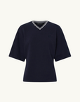 Camilla and Marc Aqui V Neck Monogram Tee in Midnight Navy