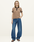 Camilla and Marc Platinum Short Sleeve Polo in Tan Stripe