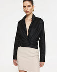 Effie Kats Linen Wrap Shirt in BLACK