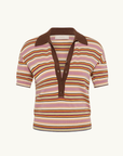 Faithfull Sable Polo Shirt in Luis Stripe Dusty Mauve