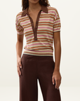 Faithfull Sable Polo Shirt in Luis Stripe Dusty Mauve