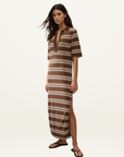 Faithfull Santiago Polo Dress in Stripe Macro Carob