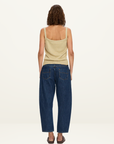 Kivari Jessica Cropped Barrel Jean in DARK STONEWASH