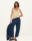 Kivari Jessica Cropped Barrel Jean in DARK STONEWASH