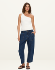Kivari Jessica Cropped Barrel Jean in DARK STONEWASH