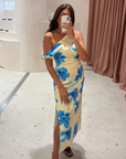 Kivari Sophie Midi Dress in YELLOW BLUE FLORAL