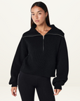 PE Nation High Season Zip Neck Knit Jumper in BLACK