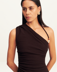 Shona Joy Beau Gathered Asymmetrical Midi Dress in CHOCOLATE // LAST ONE - SIZE 10