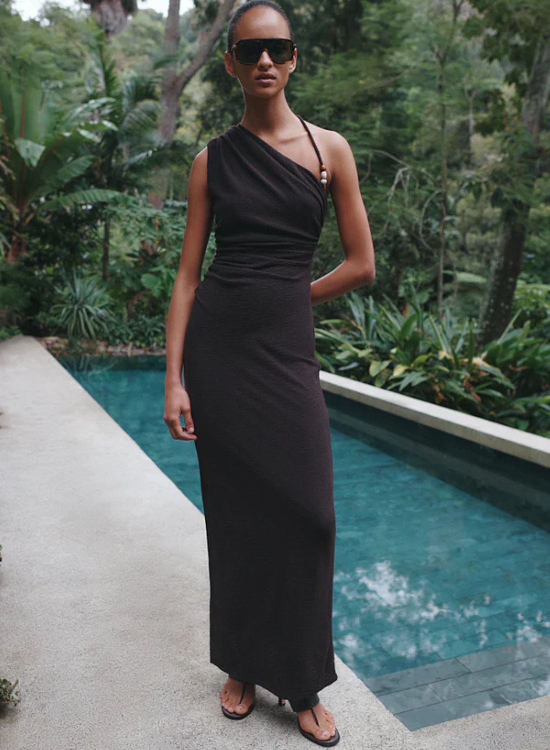 Shona Joy Beau Gathered Asymmetrical Midi Dress in CHOCOLATE // LAST ONE - SIZE 10