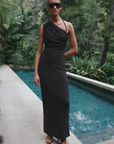 Shona Joy Beau Gathered Asymmetrical Midi Dress in CHOCOLATE // LAST ONE - SIZE 10
