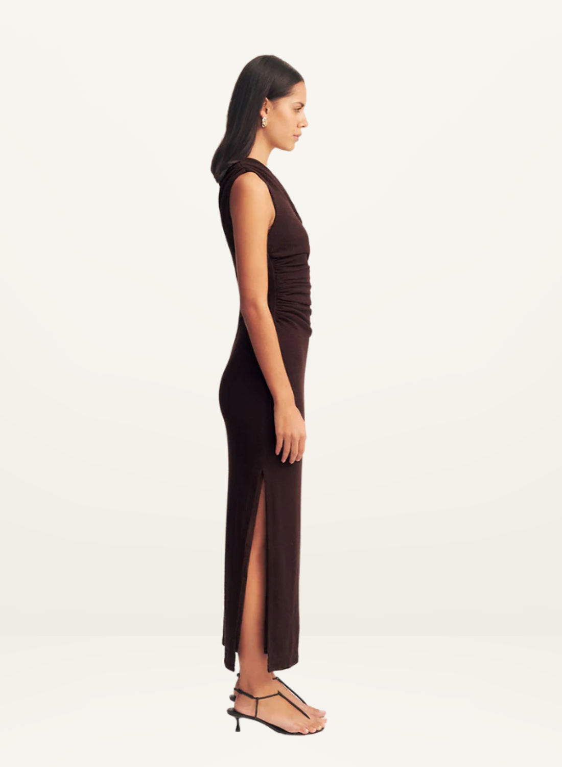 Shona Joy Beau Gathered Asymmetrical Midi Dress in CHOCOLATE // LAST ONE - SIZE 10