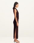 Shona Joy Beau Gathered Asymmetrical Midi Dress in CHOCOLATE // LAST ONE - SIZE 10