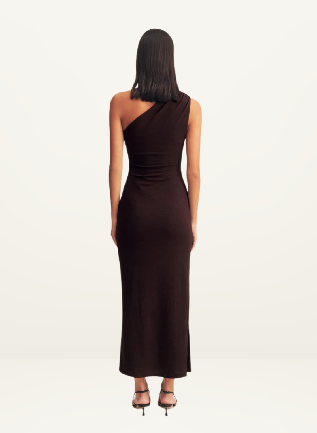 Shona Joy Beau Gathered Asymmetrical Midi Dress in CHOCOLATE // LAST ONE - SIZE 10
