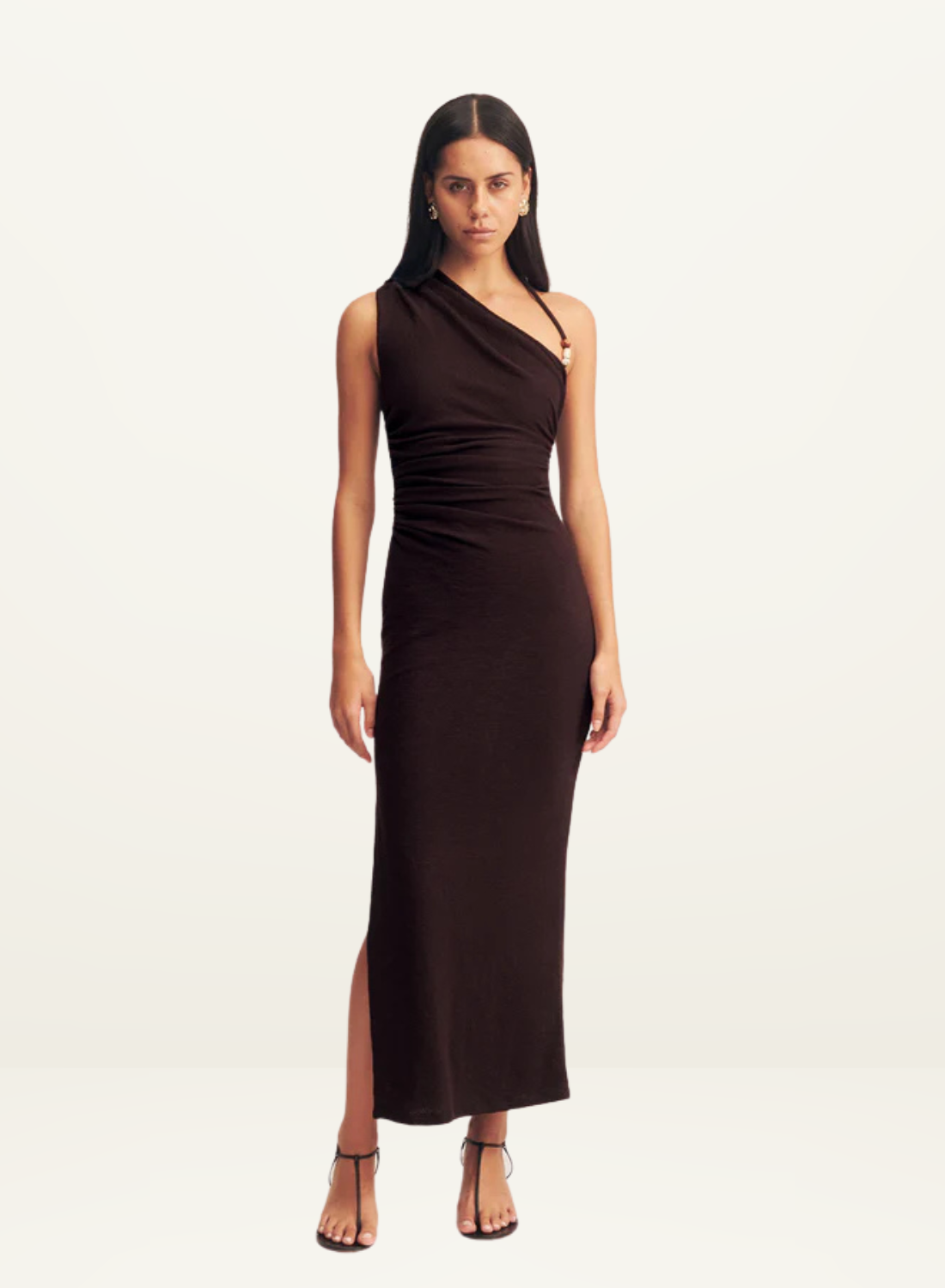 Shona Joy Beau Gathered Asymmetrical Midi Dress in CHOCOLATE // LAST ONE - SIZE 10