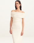 Shona Joy Beau Off Shoulder Midi Dress in IVORY