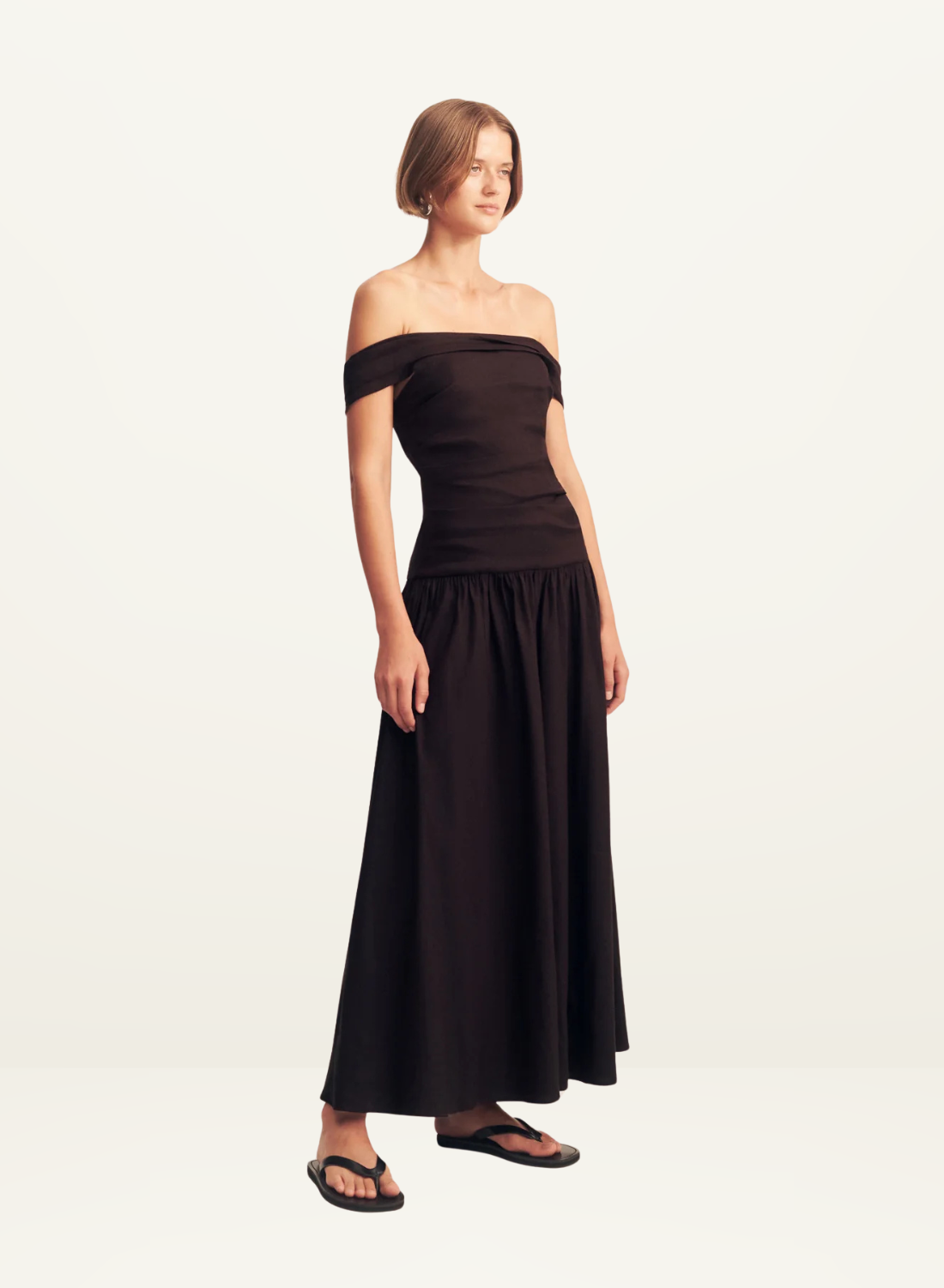 Shona Joy Brooks Off Shoulder Maxi Dress in Ganache
