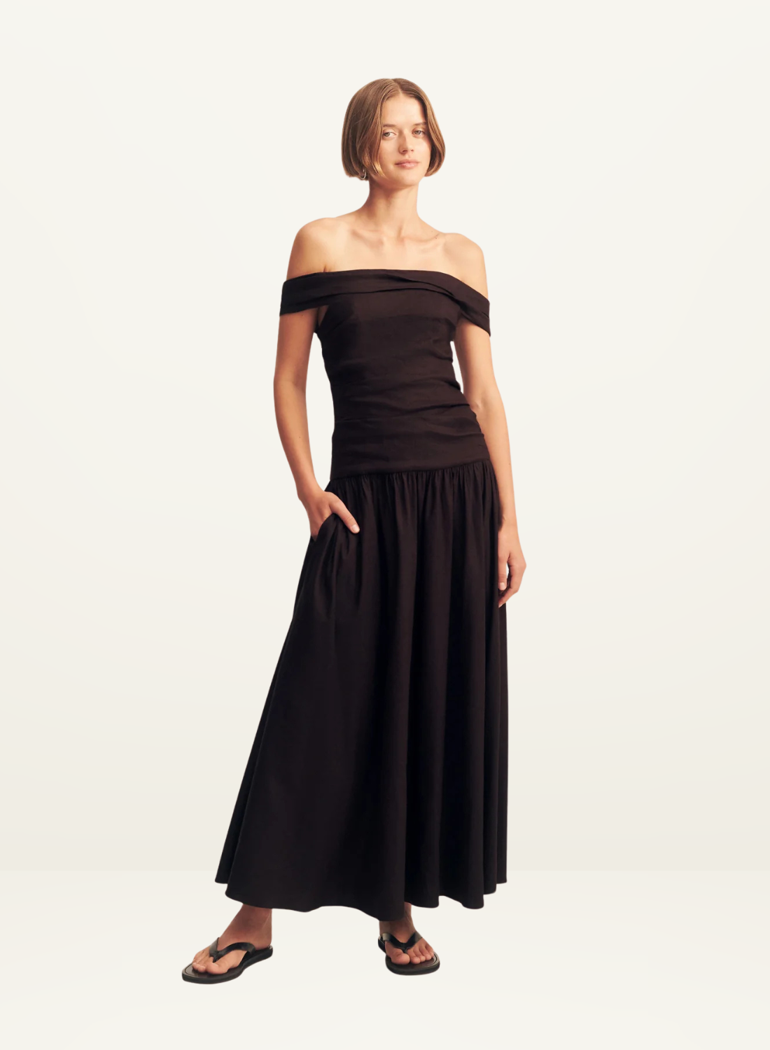Shona Joy Brooks Off Shoulder Maxi Dress in Ganache