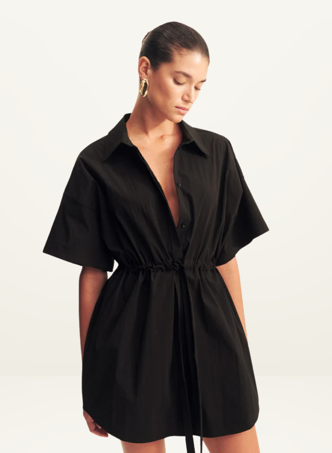 Shona Joy Campbell Short Sleeve Mini Dress in BLACK