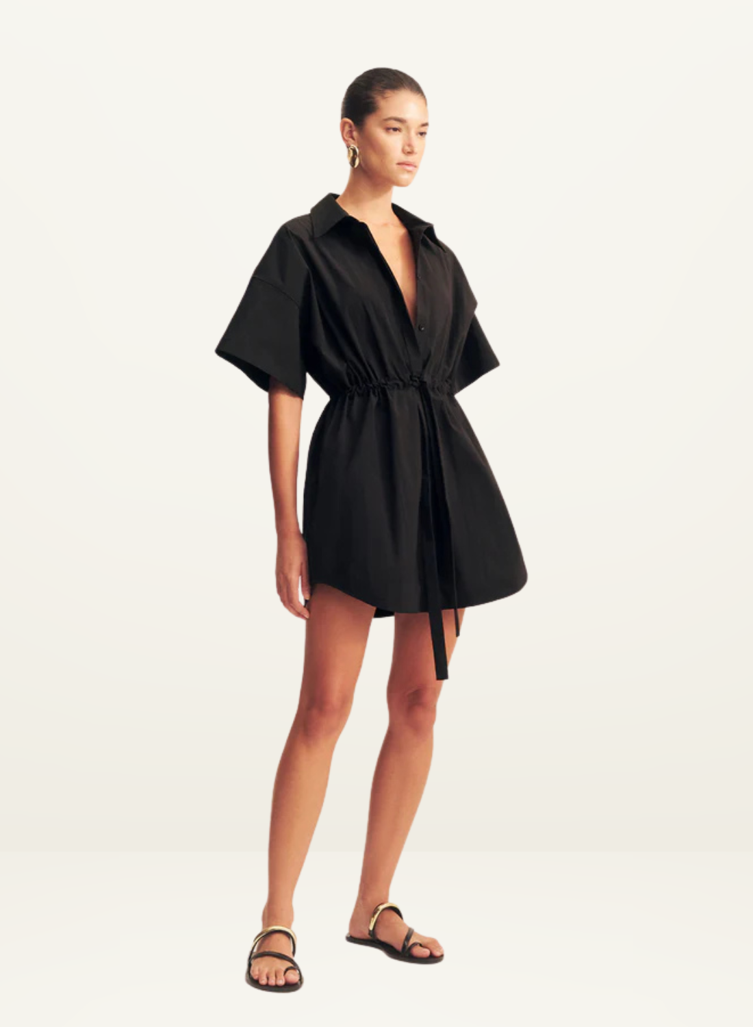 Shona Joy Campbell Short Sleeve Mini Dress in BLACK