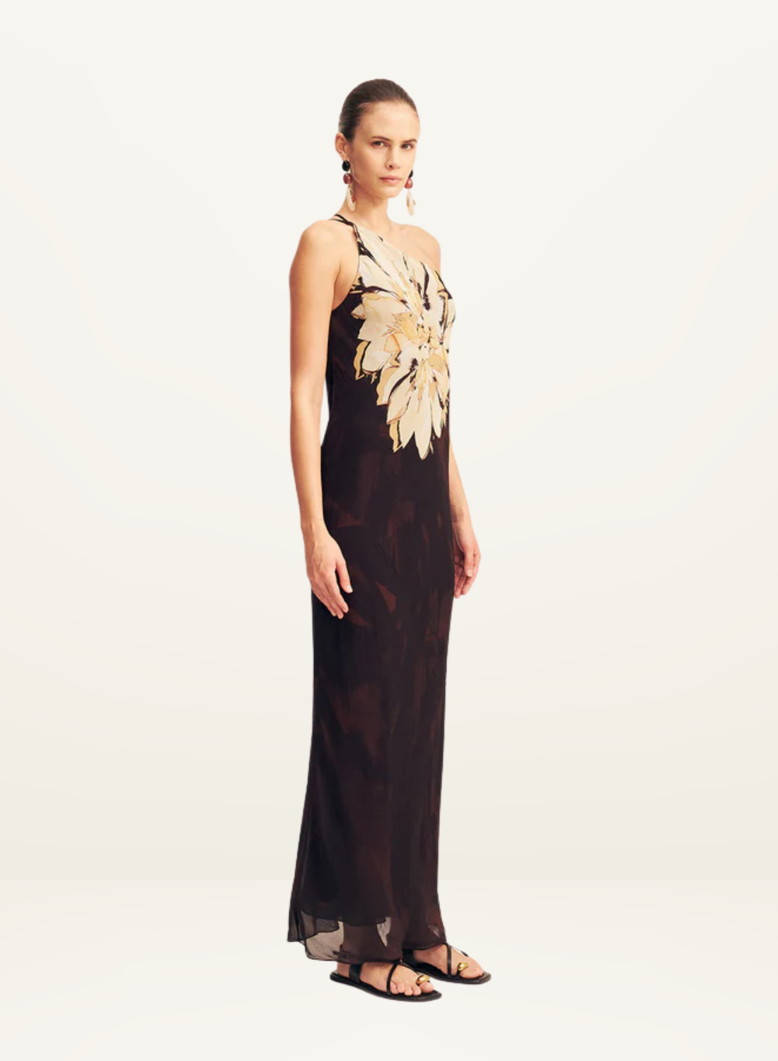 Shona Joy Cazador One Shoulder Cowl Back Maxi Dress in Natura Floral