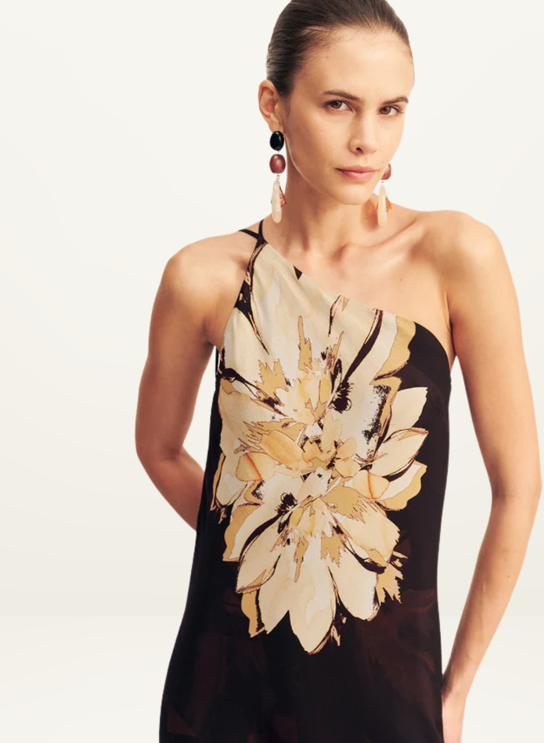 Shona Joy Cazador One Shoulder Cowl Back Maxi Dress in Natura Floral