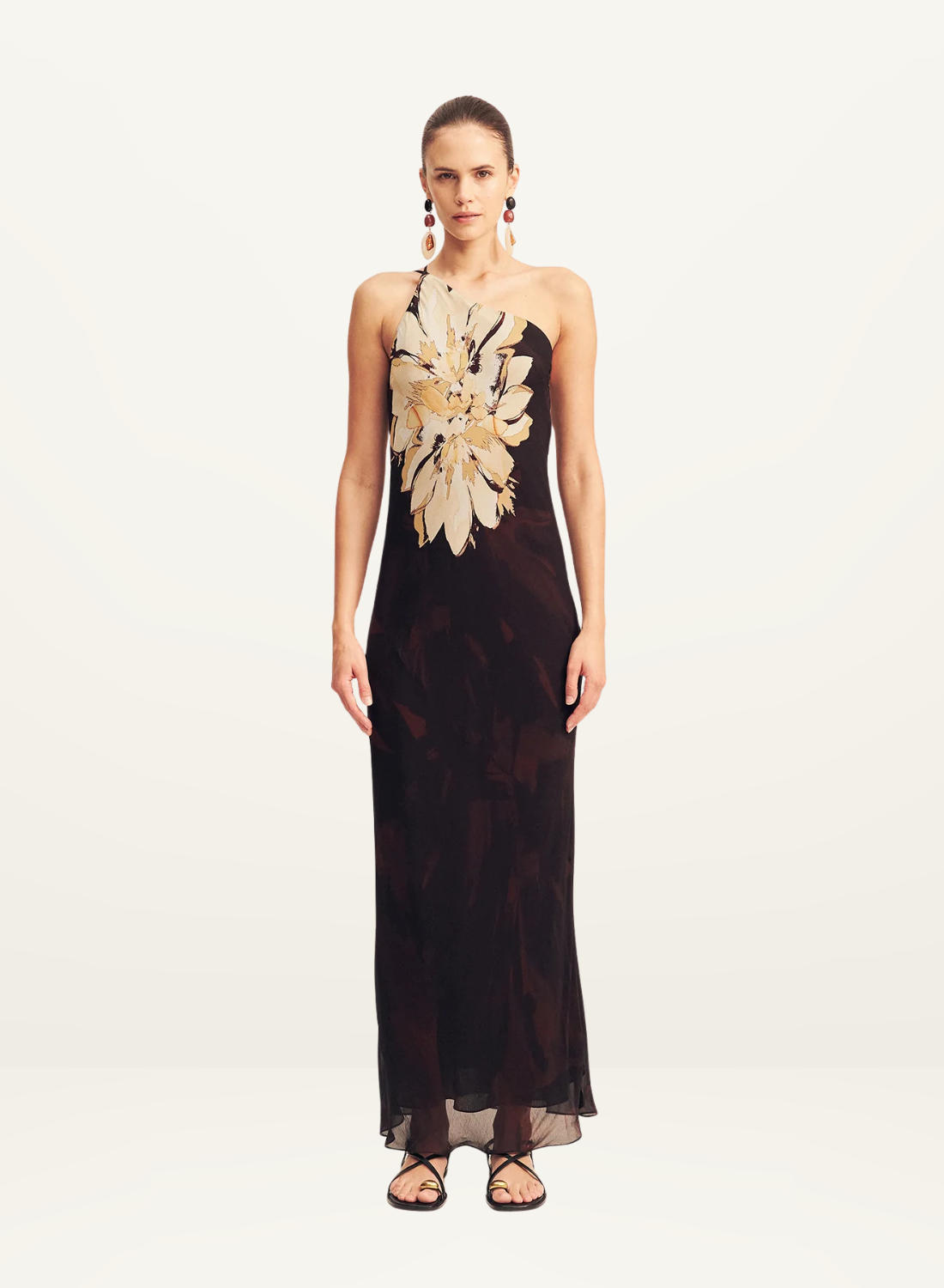 Shona Joy Cazador One Shoulder Cowl Back Maxi Dress in Natura Floral
