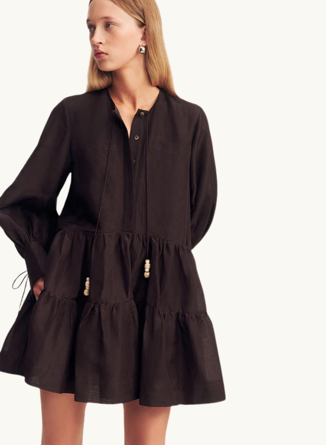 Shona Joy Celeste Tiered Mini Dress in GANACHE