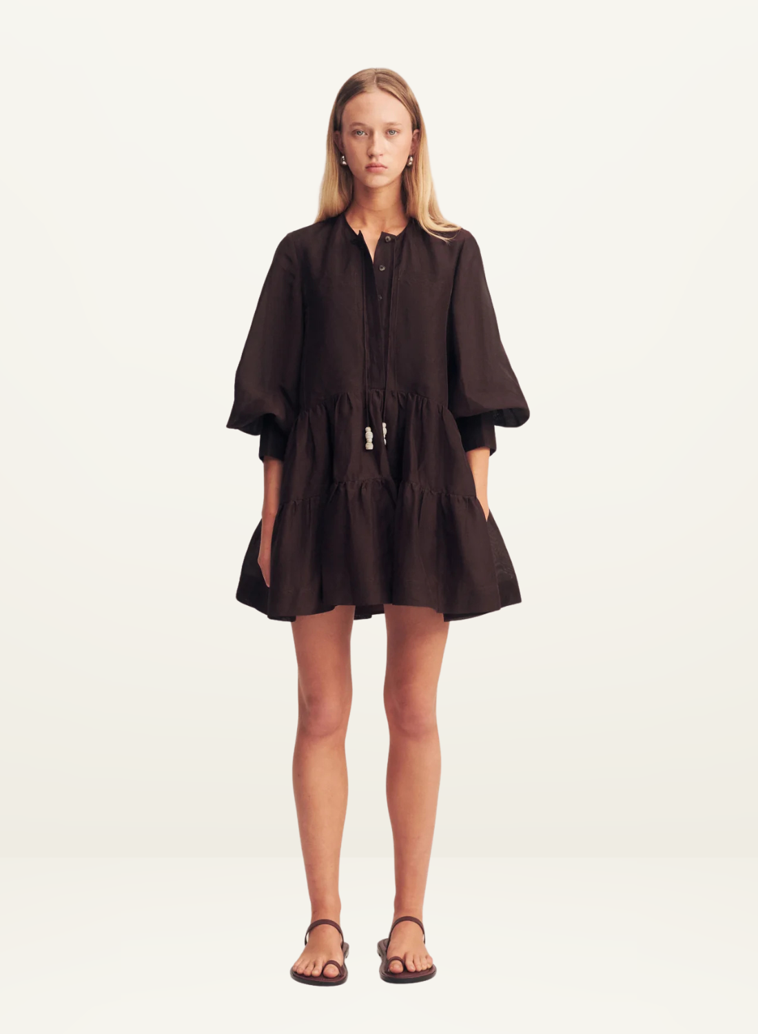Shona Joy Celeste Tiered Mini Dress in GANACHE