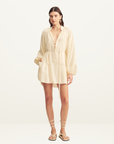 Shona Joy Elio Blouson Mini Dress in Buttercream Stripe