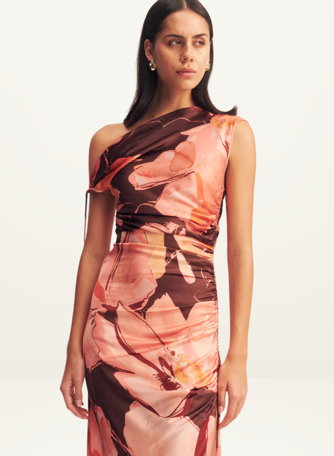 Shona Joy Emerson Gathered Asymmetrical Maxi Dress in Palermo Floral