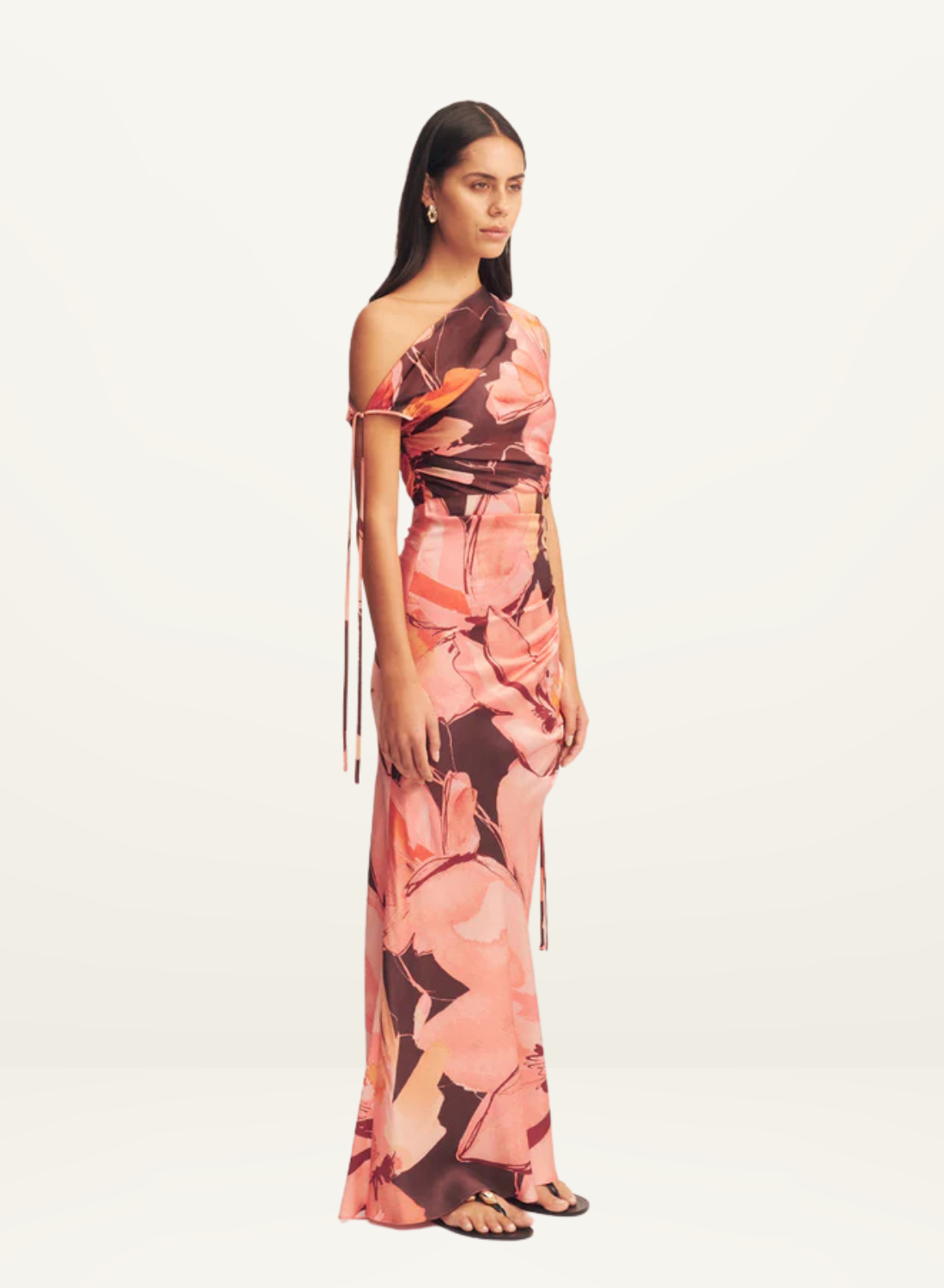 Shona Joy Emerson Gathered Asymmetrical Maxi Dress in Palermo Floral
