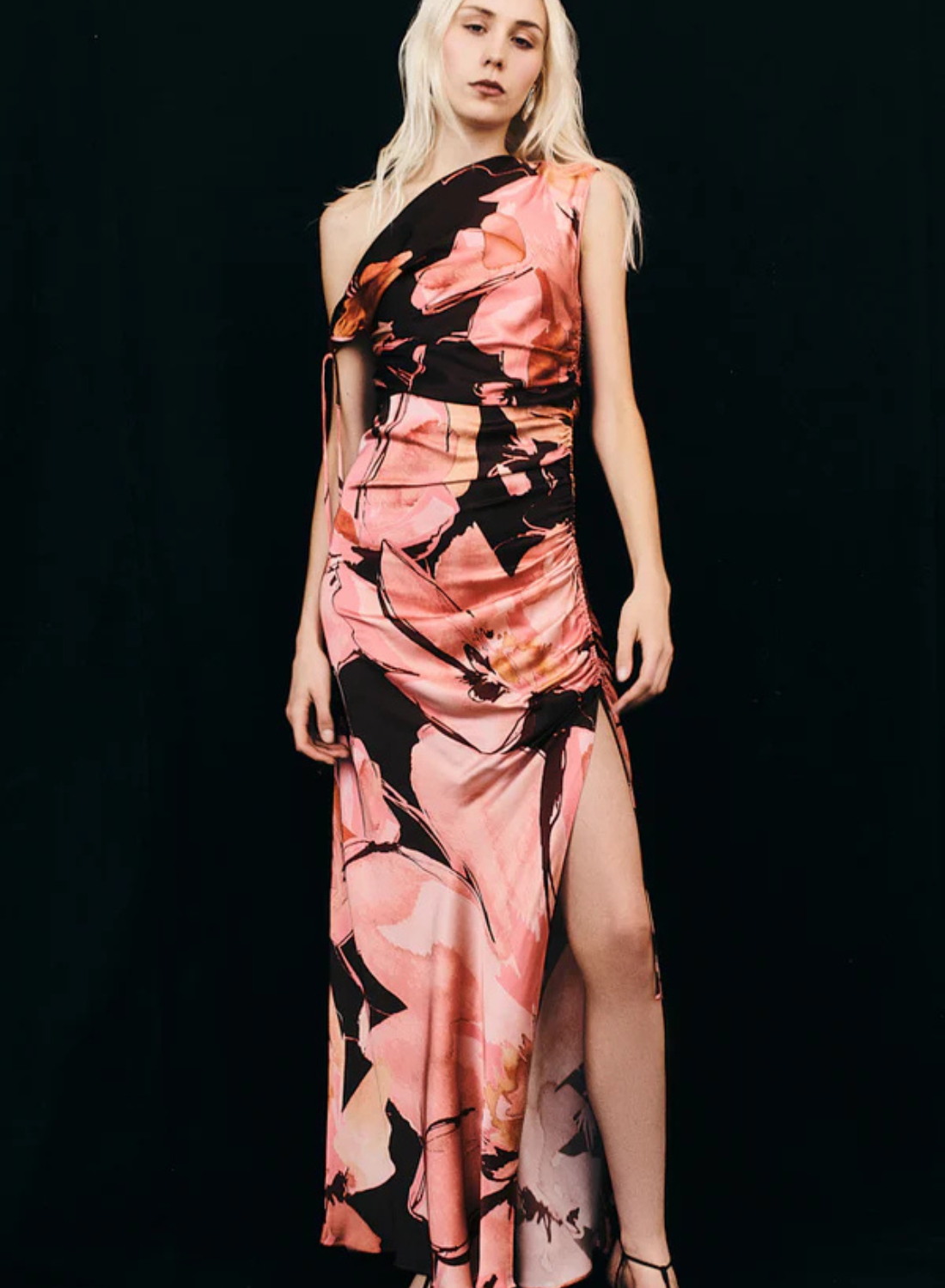 Shona Joy Emerson Gathered Asymmetrical Maxi Dress in Palermo Floral