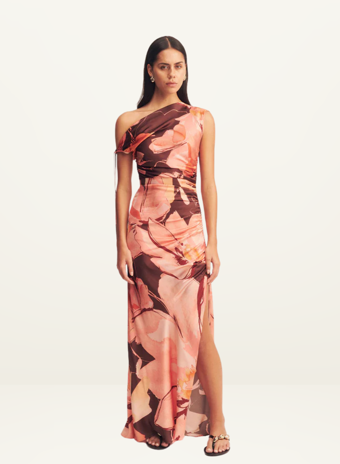 Shona Joy Emerson Gathered Asymmetrical Maxi Dress in Palermo Floral