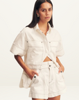 Shona Joy Hana High Waisted Denim Flared Short in IVORY