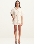 Shona Joy Hana High Waisted Denim Flared Short in IVORY