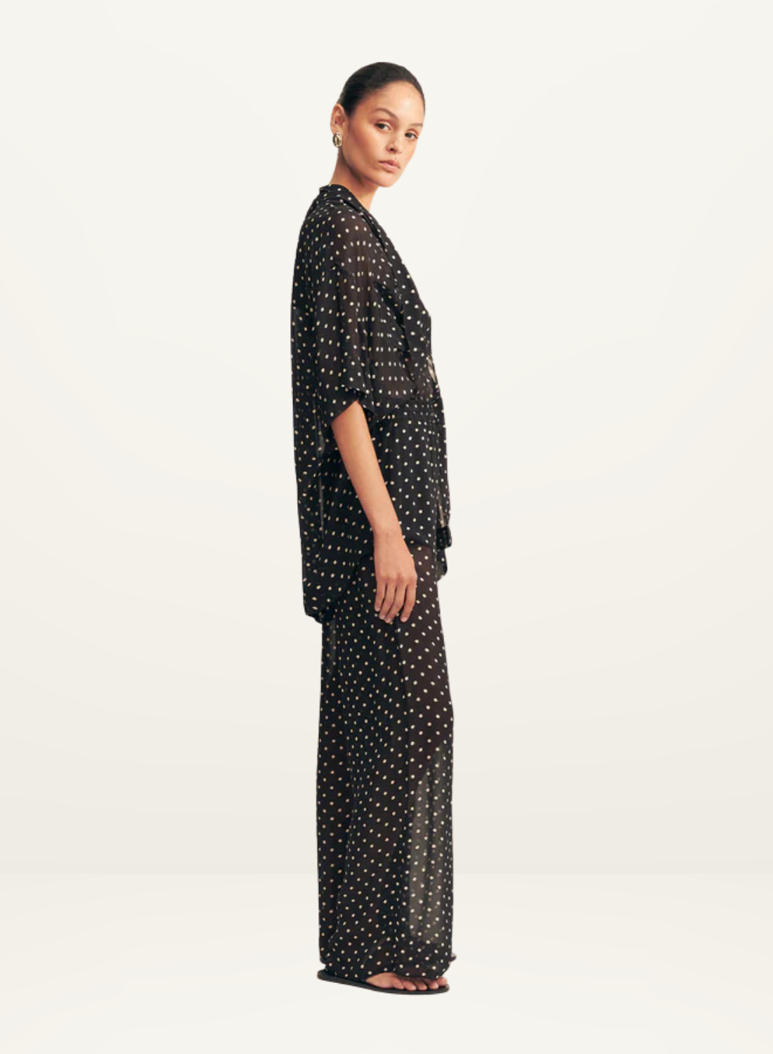 Shona Joy Houston Short Sleeve Neck Tie Shirt in NOIR POLKA