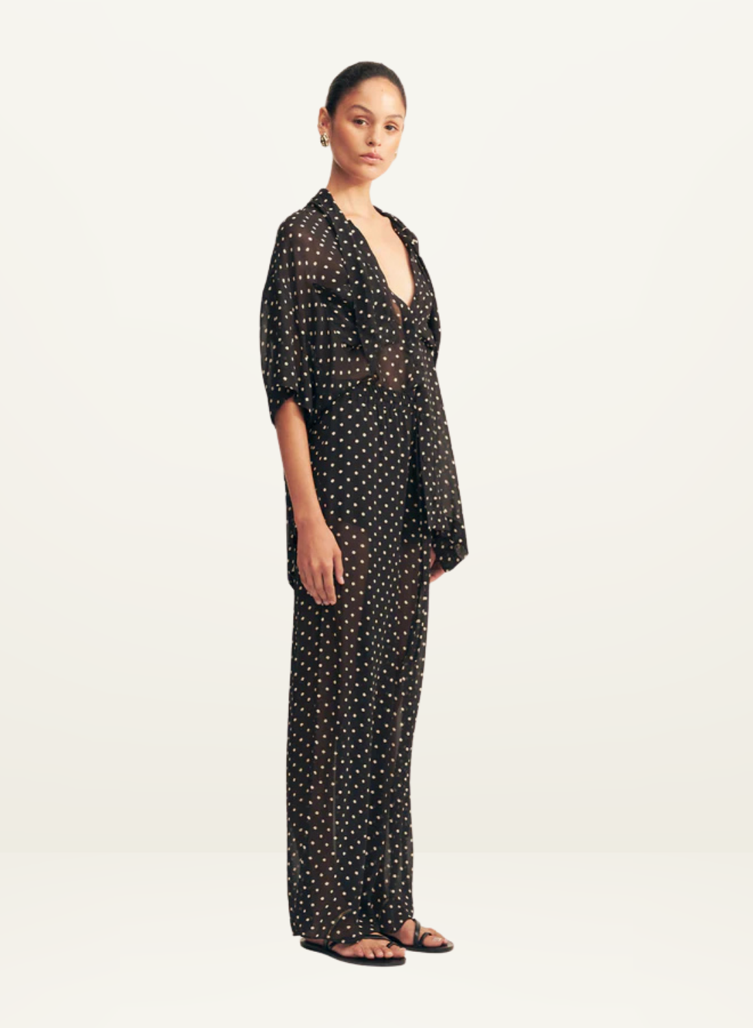 Shona Joy Houston Short Sleeve Neck Tie Shirt in NOIR POLKA