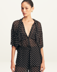 Shona Joy Houston Short Sleeve Neck Tie Shirt in NOIR POLKA